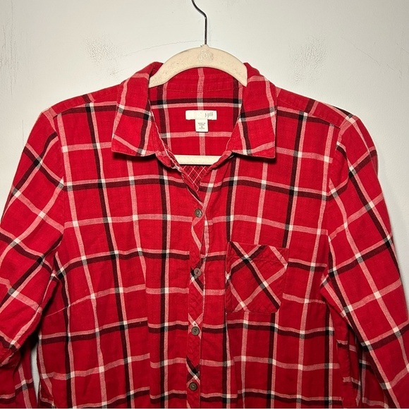 J. Jill Red Button Down Multi-Plaid Double-Cloth Long Tunic Size Medium Petite - Picture 3 of 9